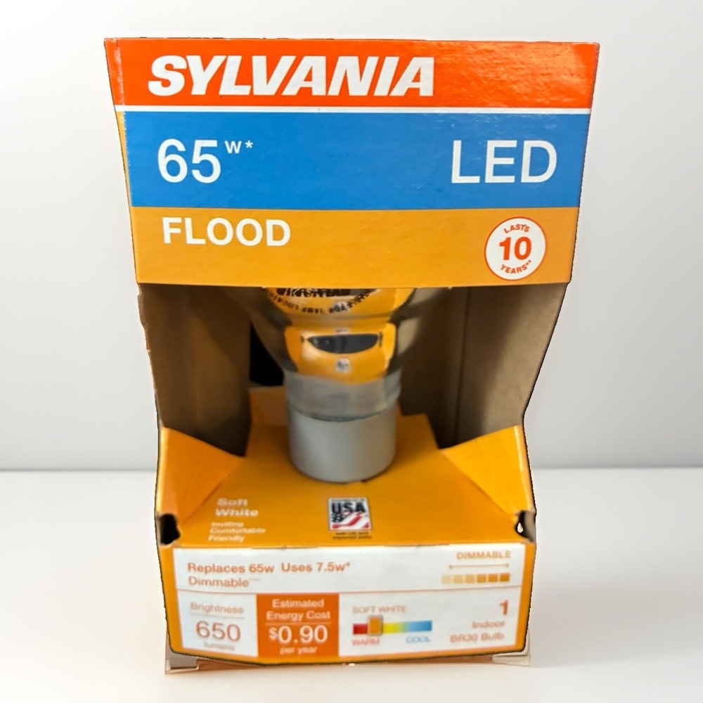 SYLVANIA 65W 120V Indoor Flood BR30 Light Bulb 650 Lumens New in Box Soft White